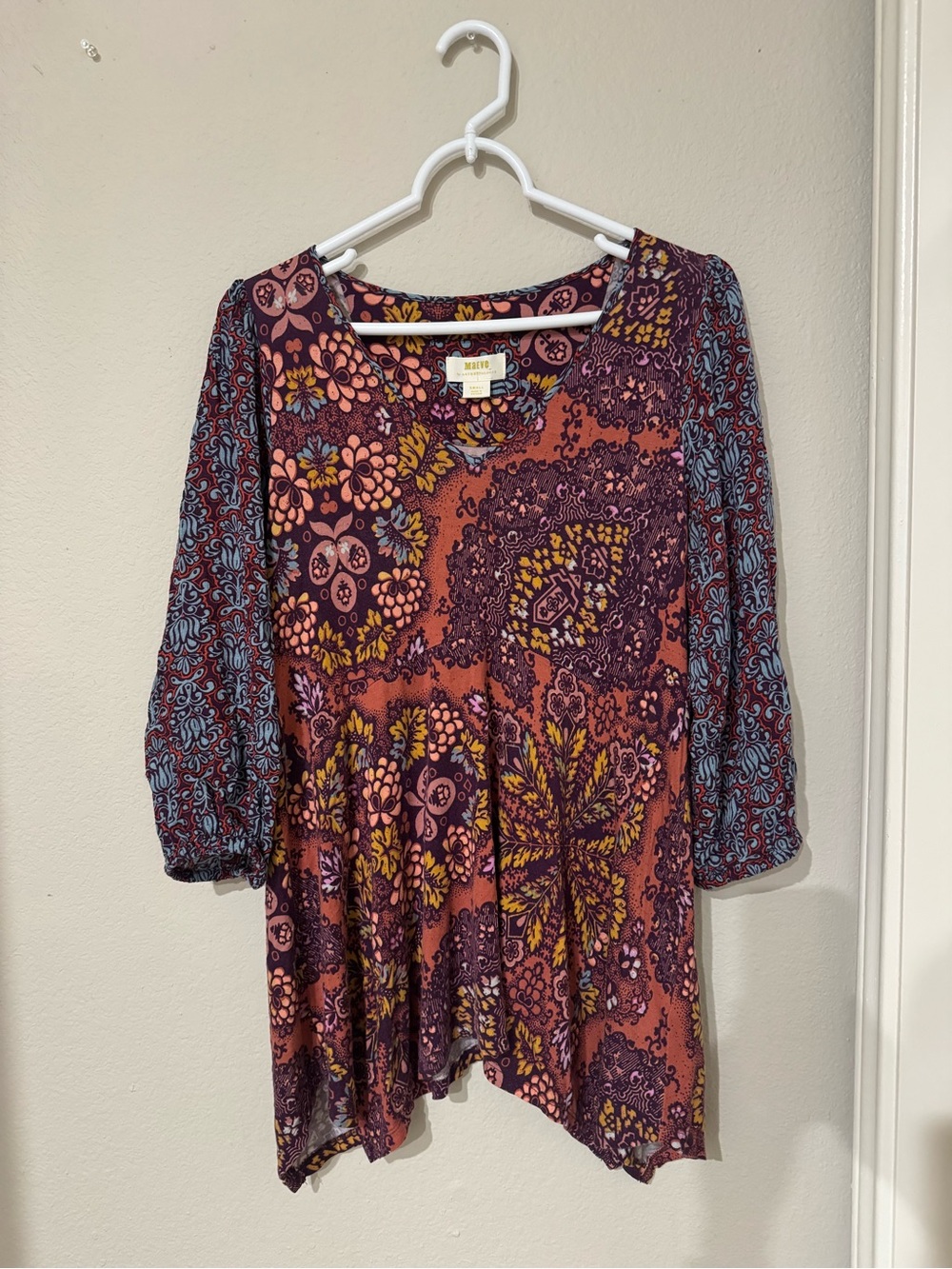 Maeve by Anthropologie Rust Multi Floral Boho Tunic